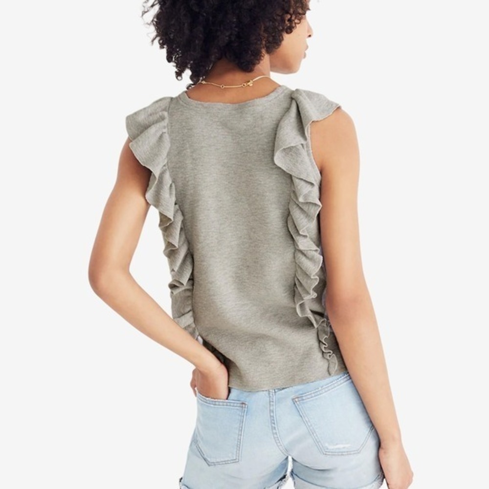 Madewell Ruffled Sweater Tank Size S Gray Soft Girl Coquette Femme Preppy Summer - Picture 4 of 4